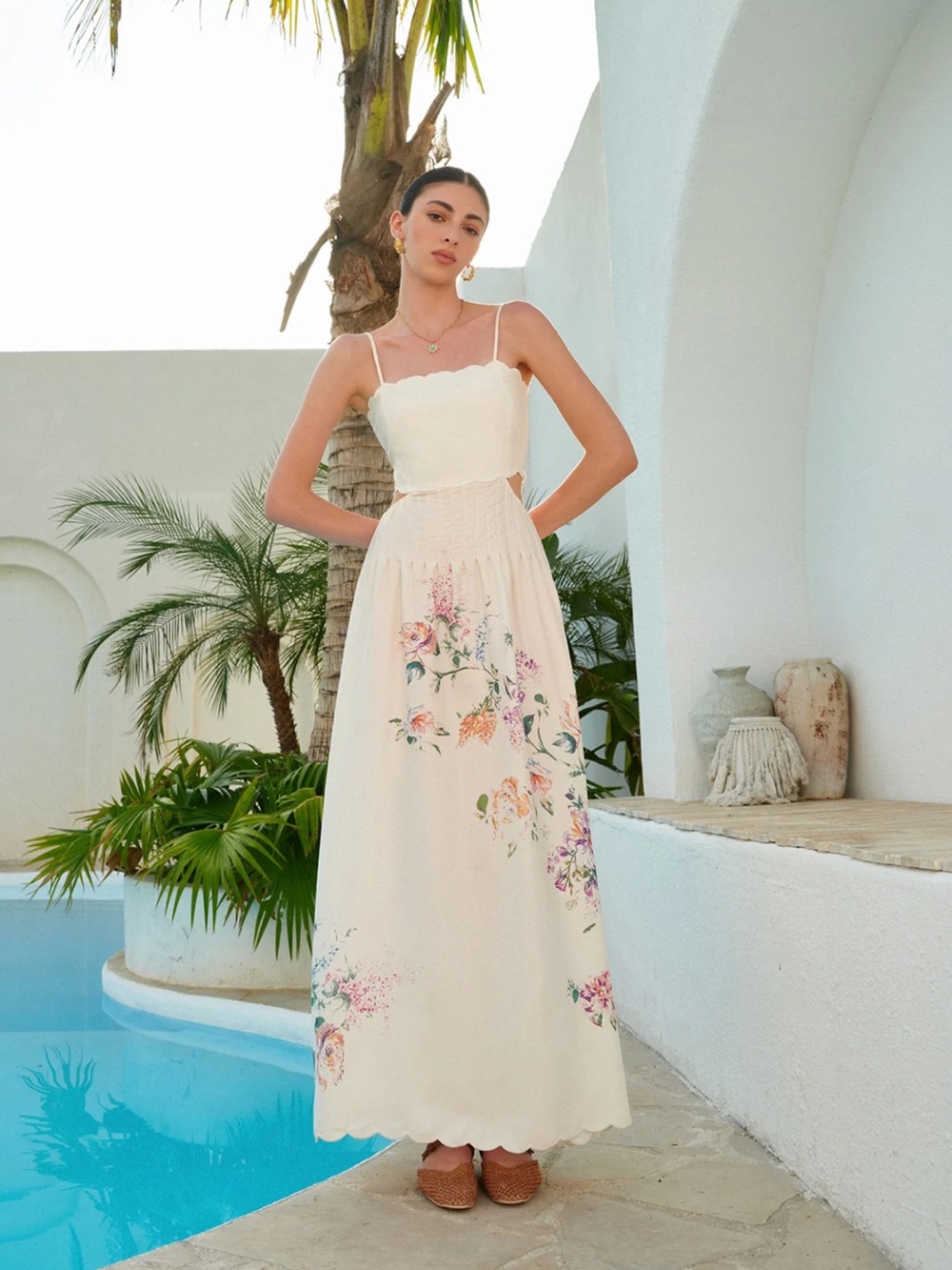 Commense Apricot Floral Lace-Up Back Dress S | Romantic Garden Party Dress - Picture 4 of 9